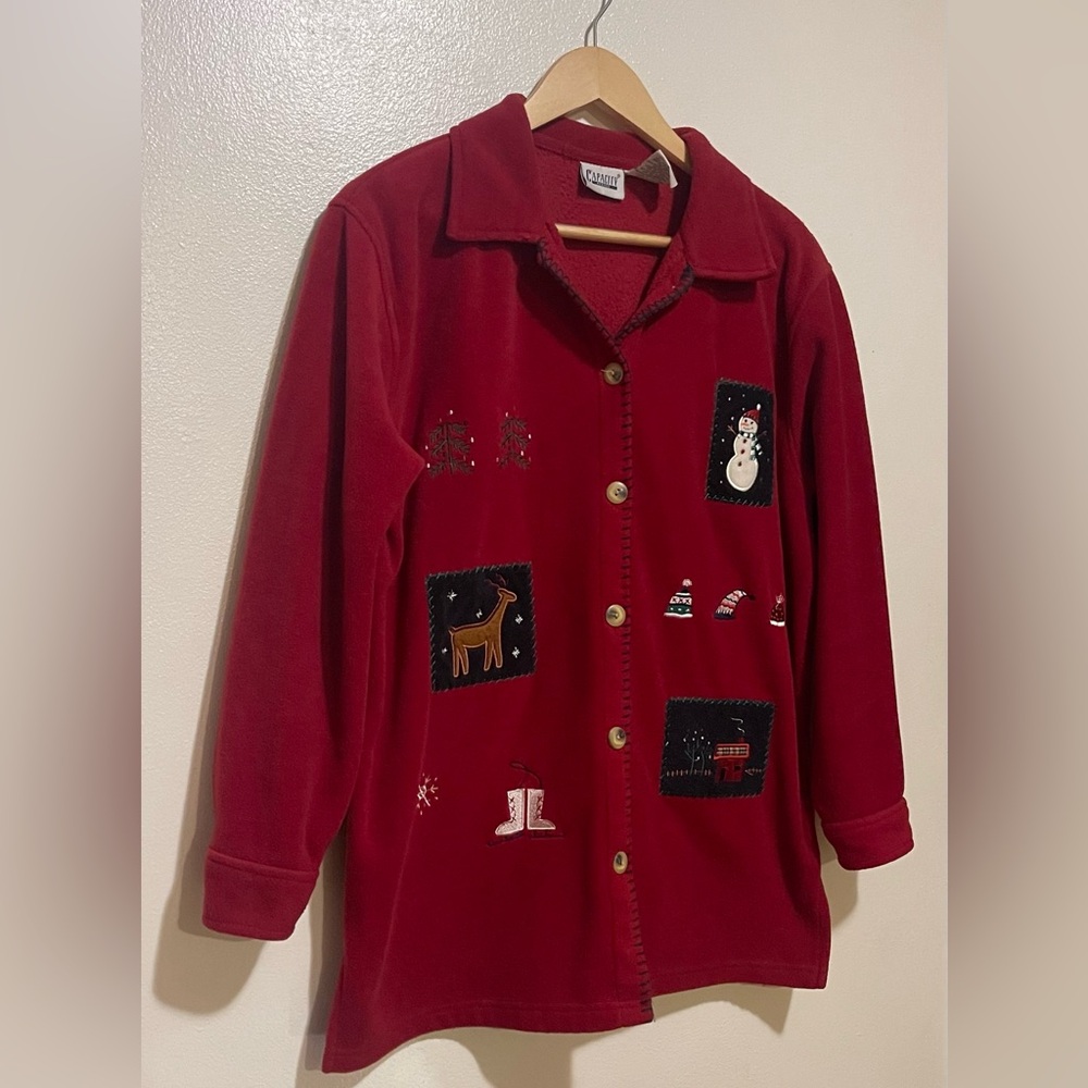 Vintage Red Christmas Cardigan with Embroidered Accents - Picture 3 of 4